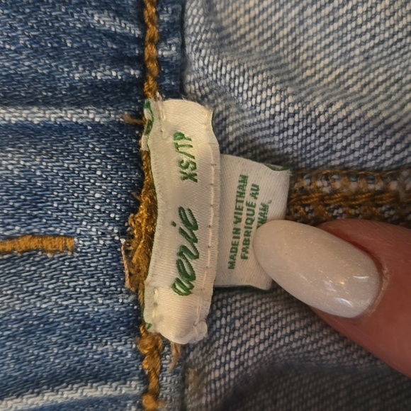 Aerie Distressed Drawstring Waist Raw Edge Jean Shorts - Picture 2 of 7